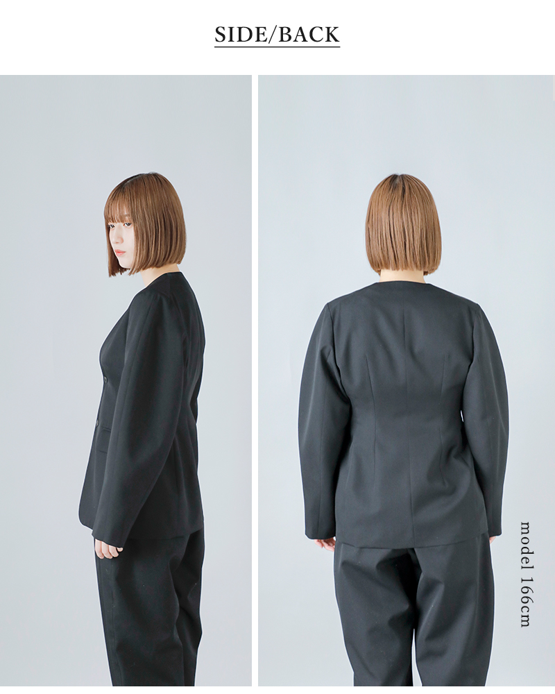 LOEFF(ロエフ)高密度ウールギャバカーブノーカラージャケット8822-209-0039
