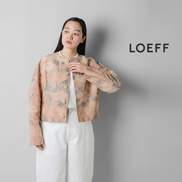 LOEFF(ロエフ)リネンフラグメントフラワーノーカラージャケット8825-209-0122