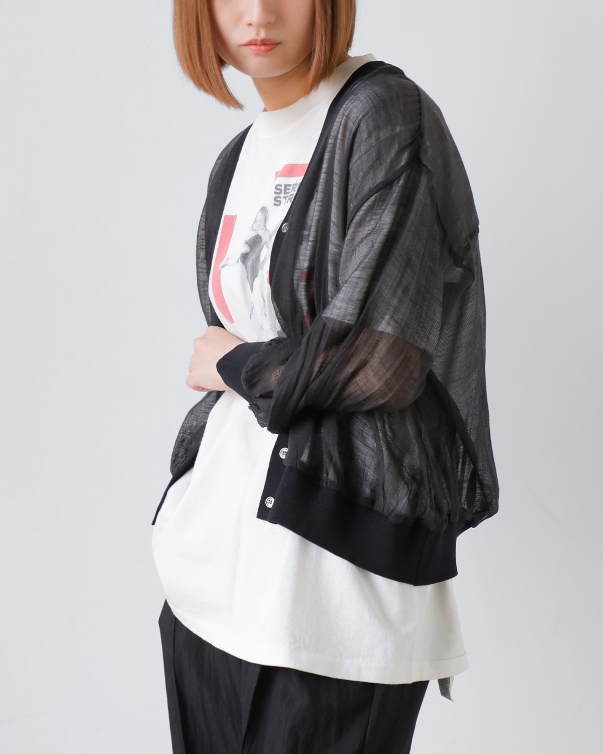 50%OFF】CHIGNON シニヨン 布帛 ドッキング カーディガン 9552