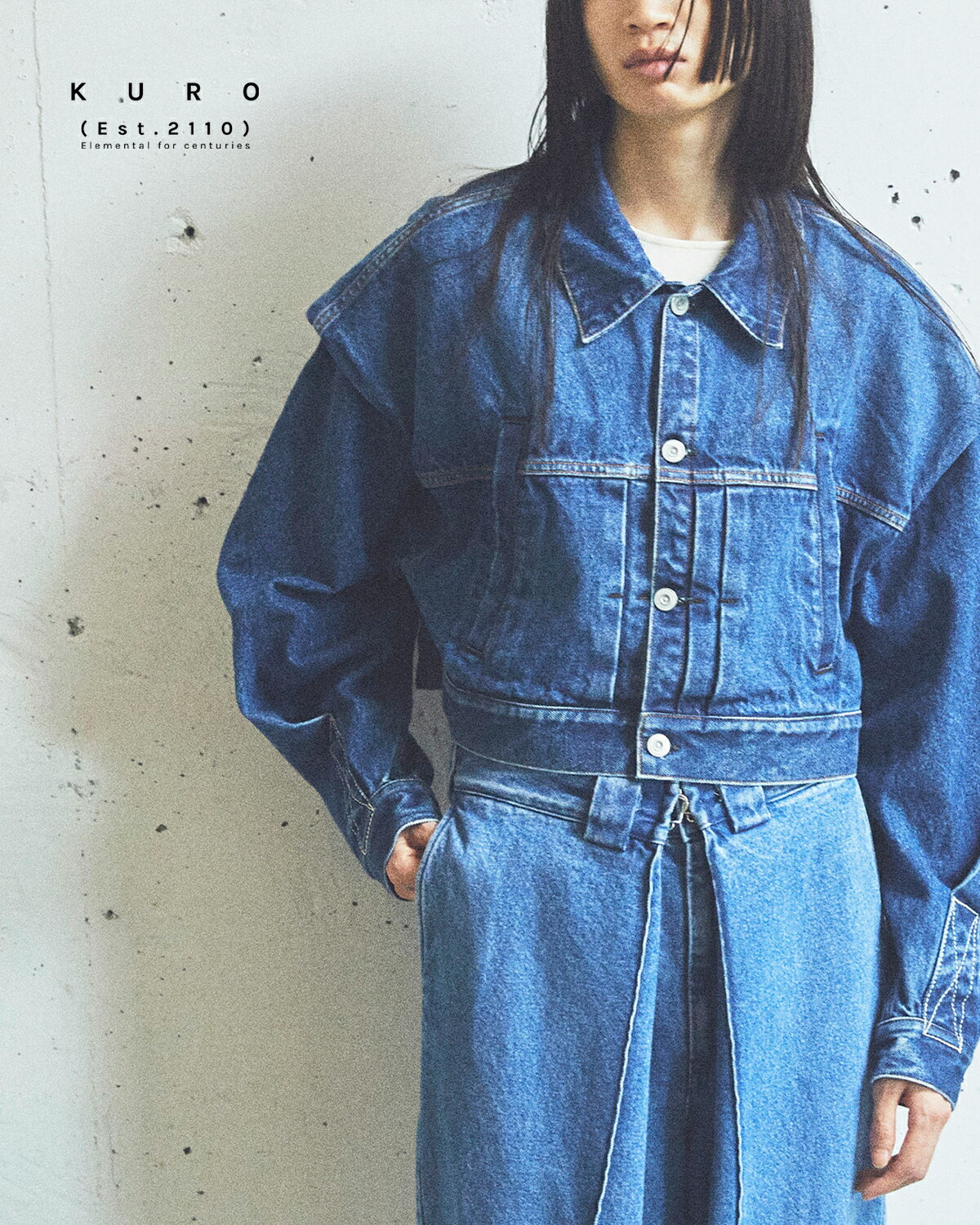 KURO(クロ)ショート デニム ジャケット “POWER SHOULDER SHORT DENIM JACKET”964105