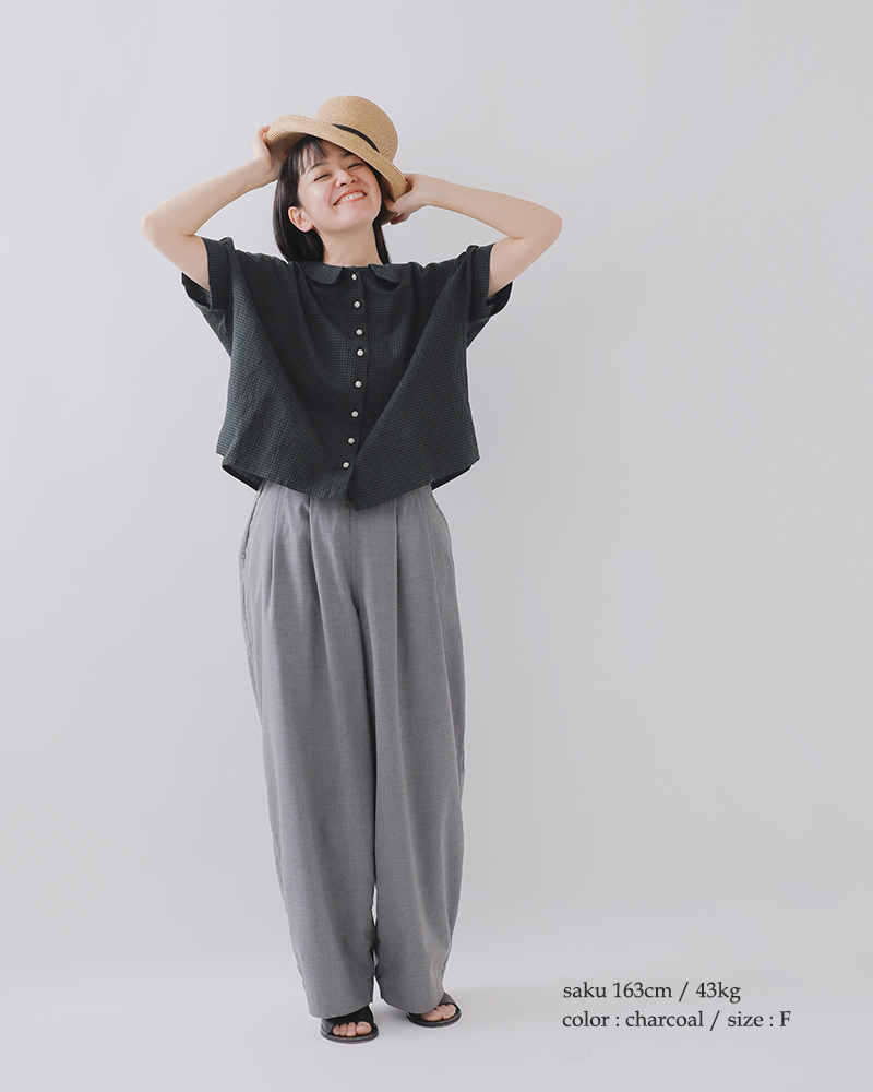 MAGALI マガリ リネン コットン ギンガム フラットカラー