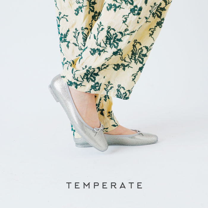TEMPERATE(テンパレイト)低反発カップインソールグリッタースクエアトゥレインバレエシューズ“EMMAGLITTER”emma-glitter