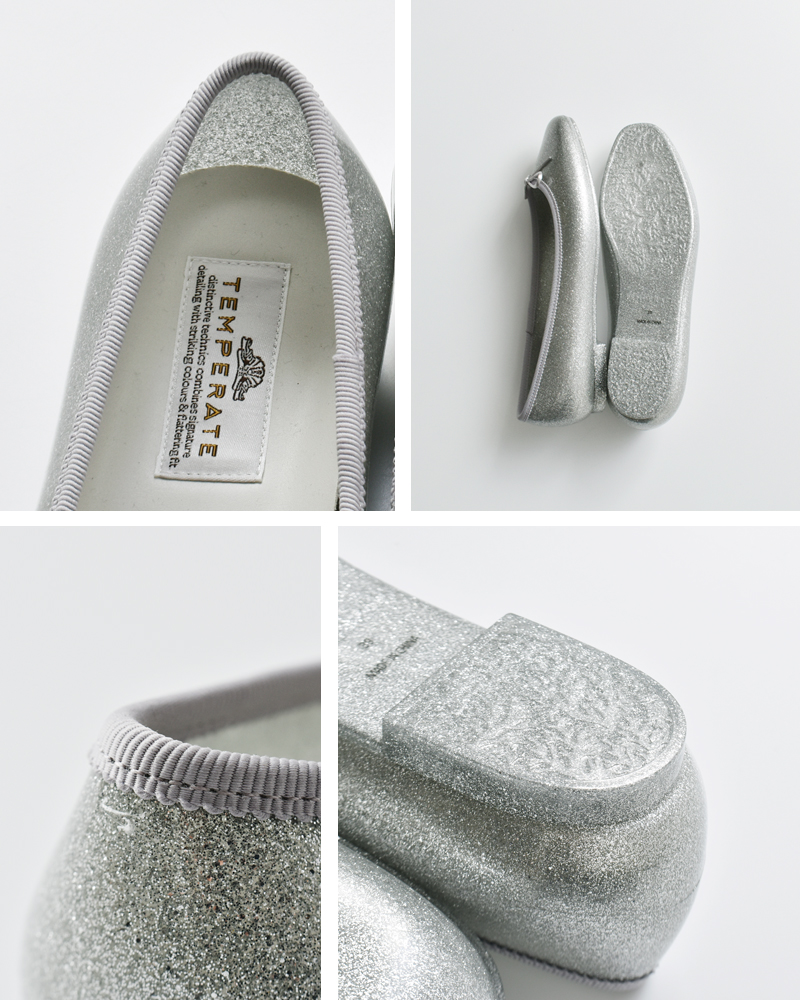 TEMPERATE(テンパレイト)低反発カップインソールグリッタースクエアトゥレインバレエシューズ“EMMAGLITTER”emma-glitter