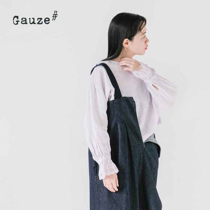 Gauze#(ガーゼ)ラミーリネンアンティークレーススリーブアトリエブラウス“ANTIQUELACESLEEVEATELIERBLOUSE”g1024