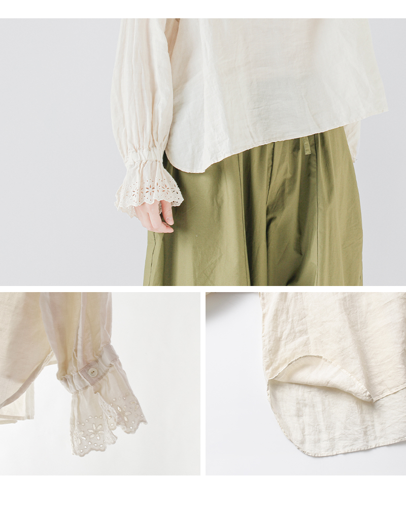 Gauze#(ガーゼ)ラミーリネンアンティークレーススリーブアトリエブラウス“ANTIQUELACESLEEVEATELIERBLOUSE”g1024