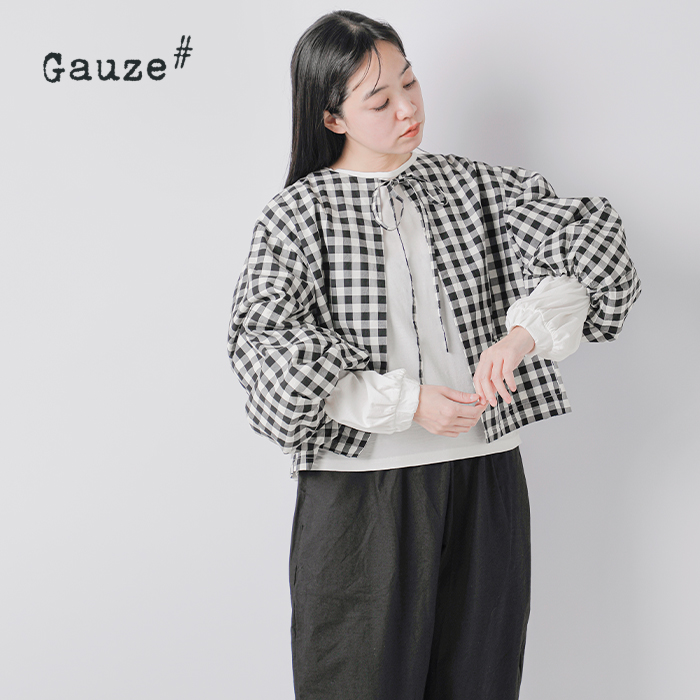 Gauze#(ガーゼ)ギンガムランタンスリーブブラウス“GINGHAMLANTERNSLEEVEBLOUSE”g1027