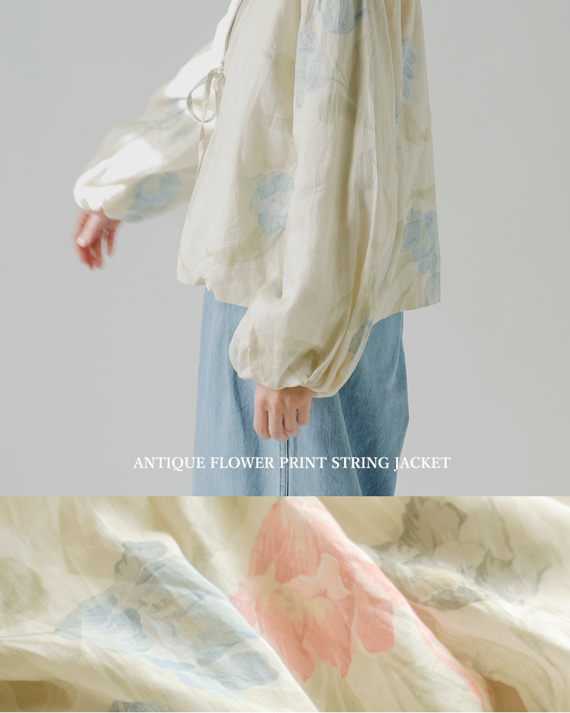 Gauze#(ガーゼ)リネンアンティークフラワープリントストリングジャケット“ANTIQUEFLOWERPRINTSTRINGJACKET”g1040