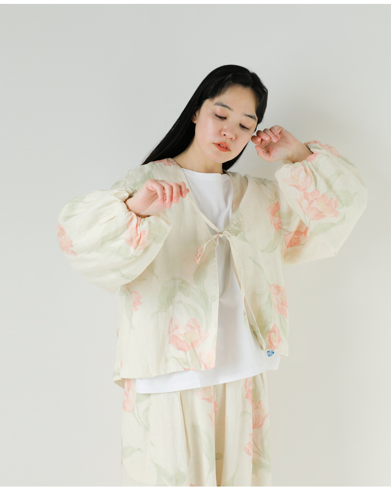 Gauze#(ガーゼ)リネンアンティークフラワープリントストリングジャケット“ANTIQUEFLOWERPRINTSTRINGJACKET”g1040