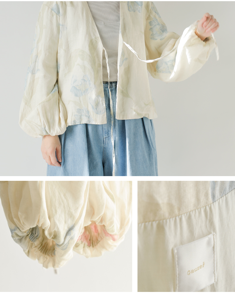 Gauze#(ガーゼ)リネンアンティークフラワープリントストリングジャケット“ANTIQUEFLOWERPRINTSTRINGJACKET”g1040