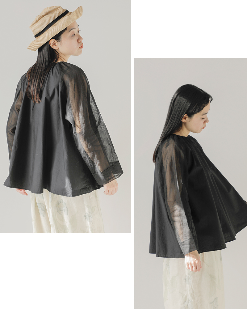 Gauze#(ガーゼ)コットンオーガンジースリーブモダニストブラウス“ORGANDYSLEEVEMODERNISTBLOUSE”g1048