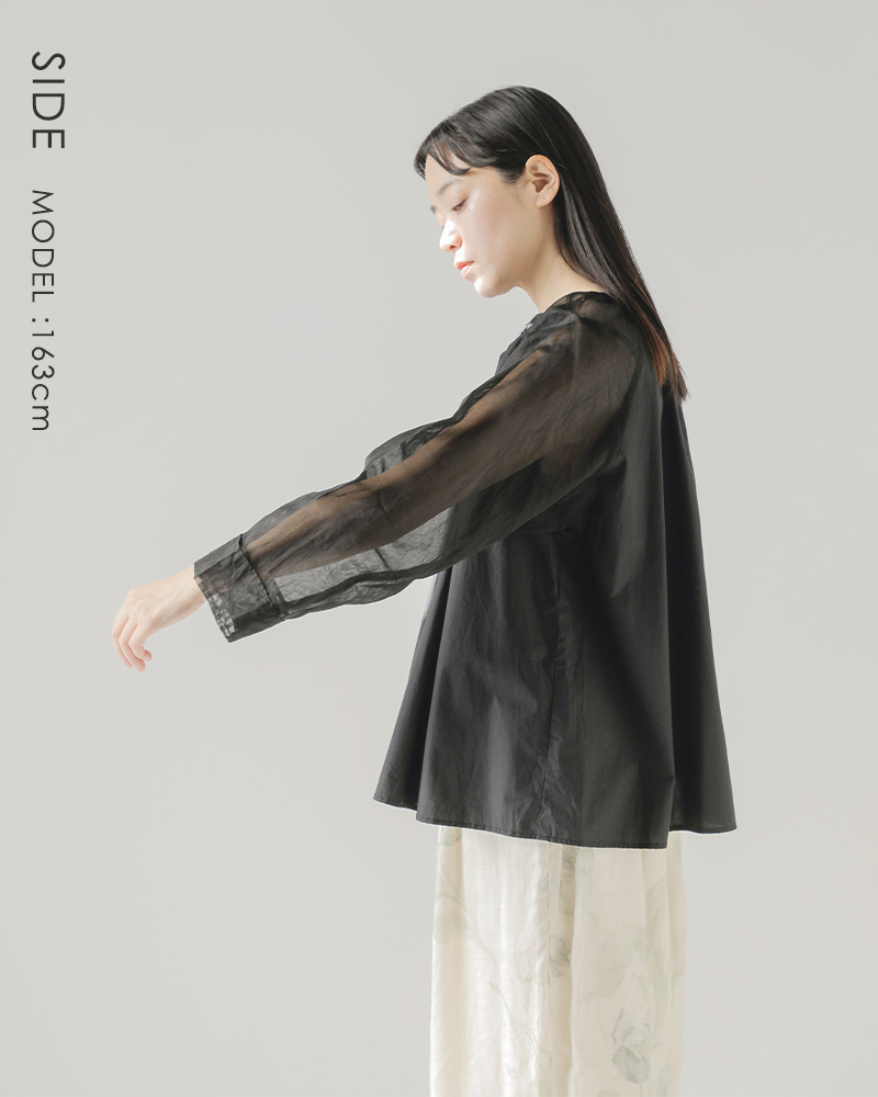 Gauze#(ガーゼ)コットンオーガンジースリーブモダニストブラウス“ORGANDYSLEEVEMODERNISTBLOUSE”g1048