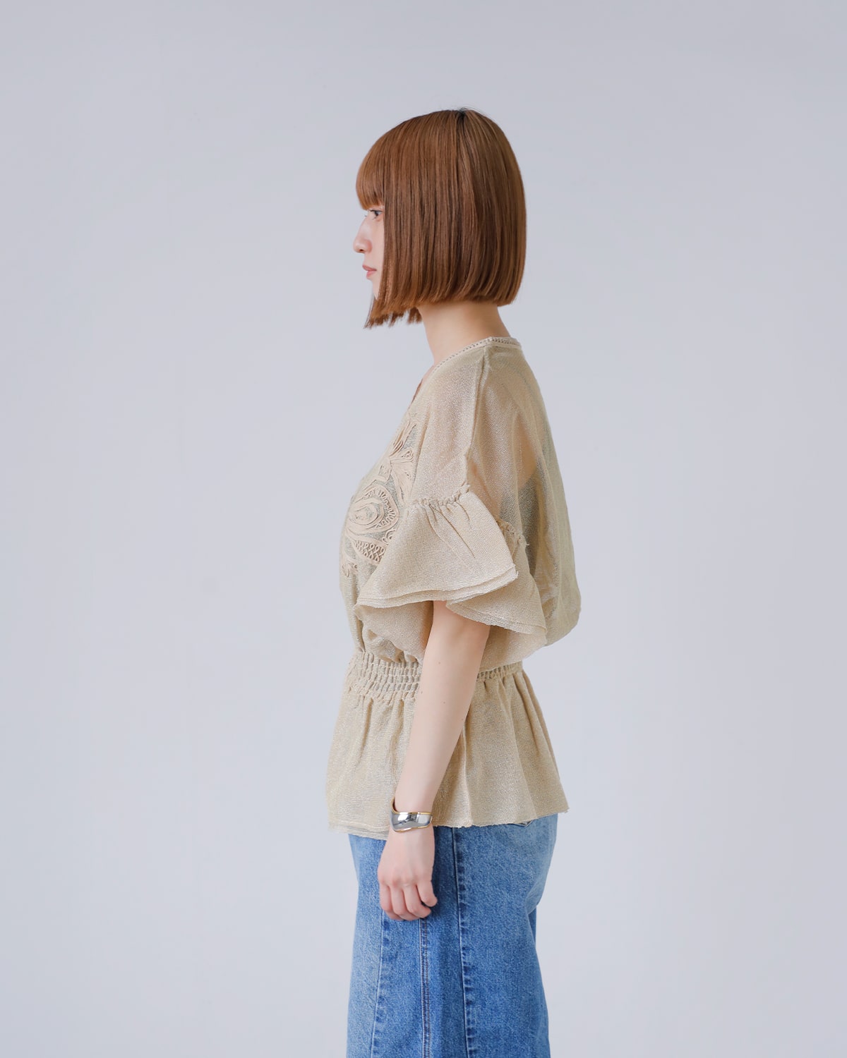 Hella(ヘラ)コットンシルバーラメエンブロイダリーブラウス “EMBROIDERY BLOUSE” h251-05
