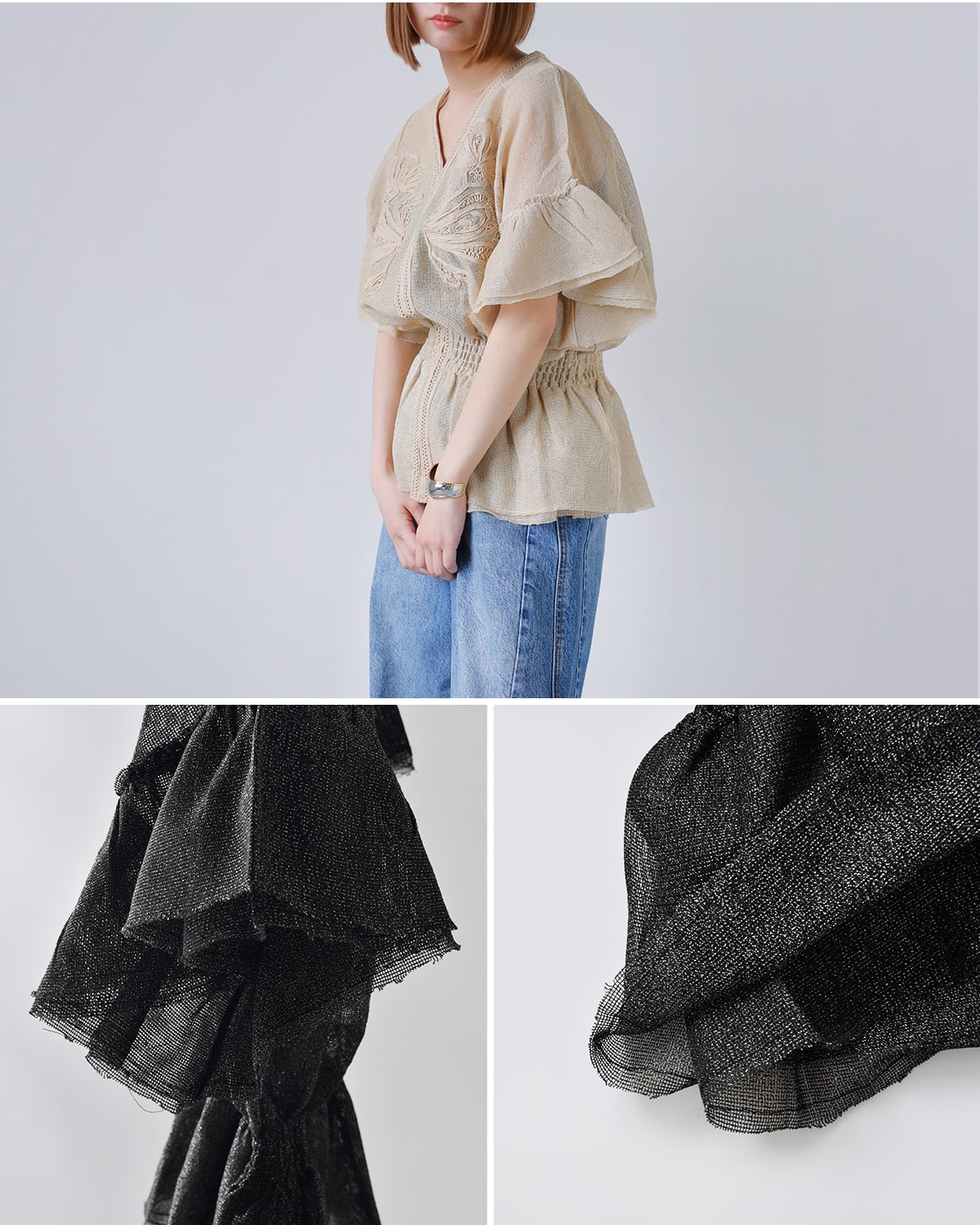 Hella(ヘラ)コットンシルバーラメエンブロイダリーブラウス “EMBROIDERY BLOUSE” h251-05