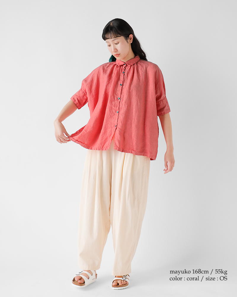 20%OFF】Honnete オネット アイリッシュリネン 半袖 ギャザー