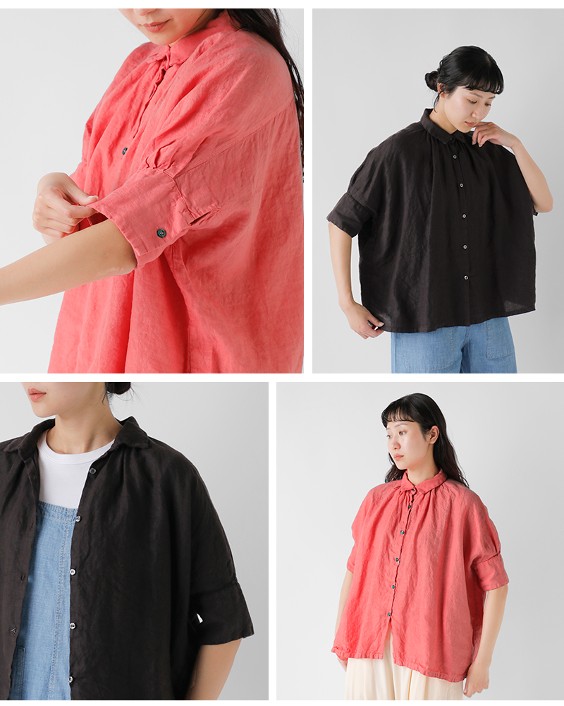 20%OFF】Honnete オネット アイリッシュリネン 半袖 ギャザー