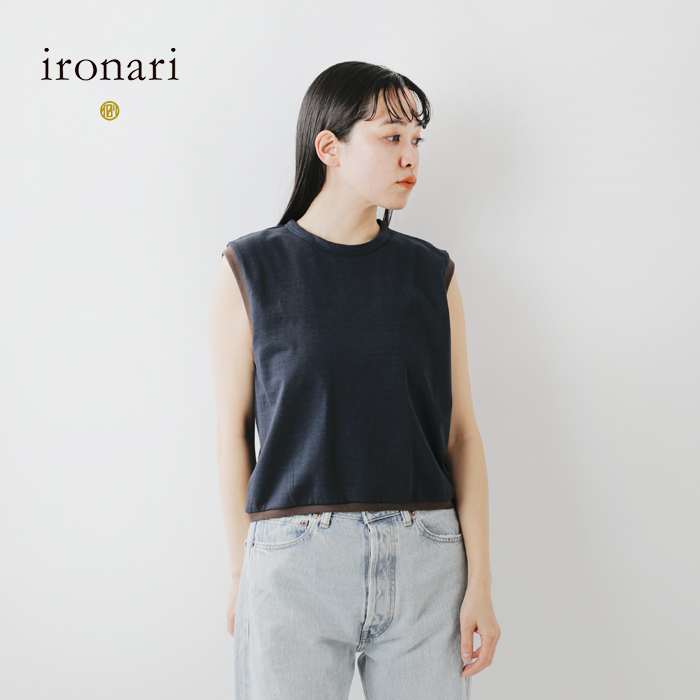 ironari(イロナリ)コットンクルーネックノースリーブカットソー“DUNK”i-25503a-b