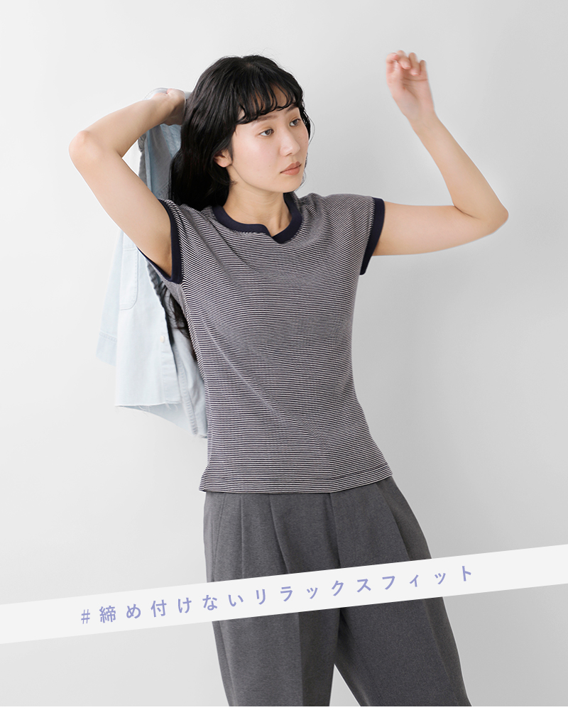 Johnbull(ジョンブル)クールタッチランダムテレコフレンチスリーブTシャツjl252c20