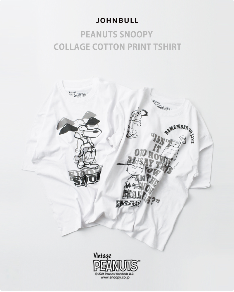 Johnbull(ジョンブル)PEANUTSSNOOPY/COLLAGE/CHARLIEBROWN/DENIMSNOOPYコットンプリントTシャツjt251c50-51-52-53