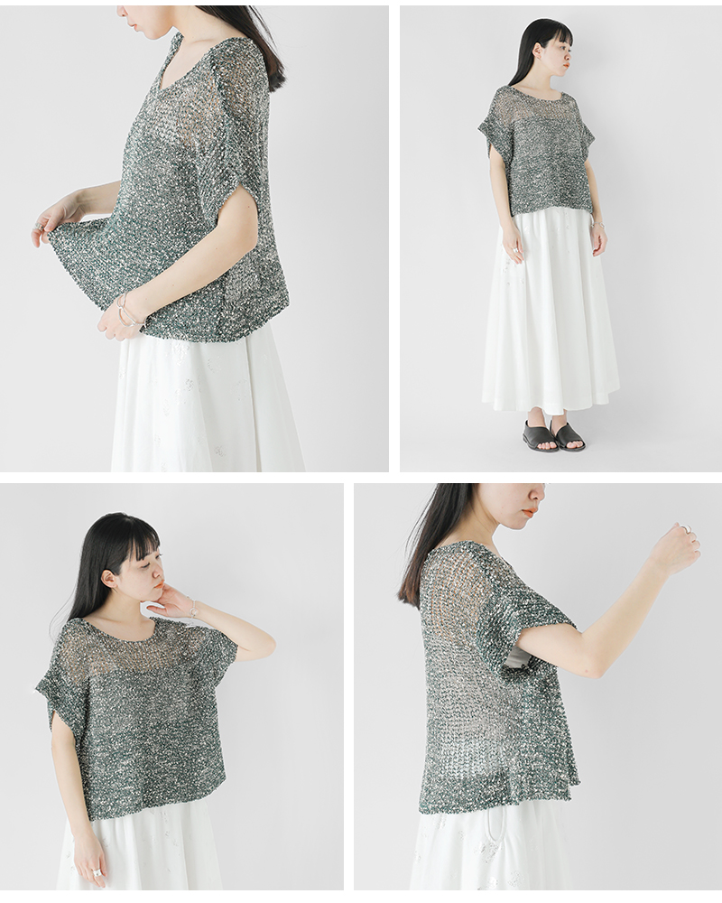 enrica(エンリカ)コットンリネンローゲージニットプルオーバーknit235