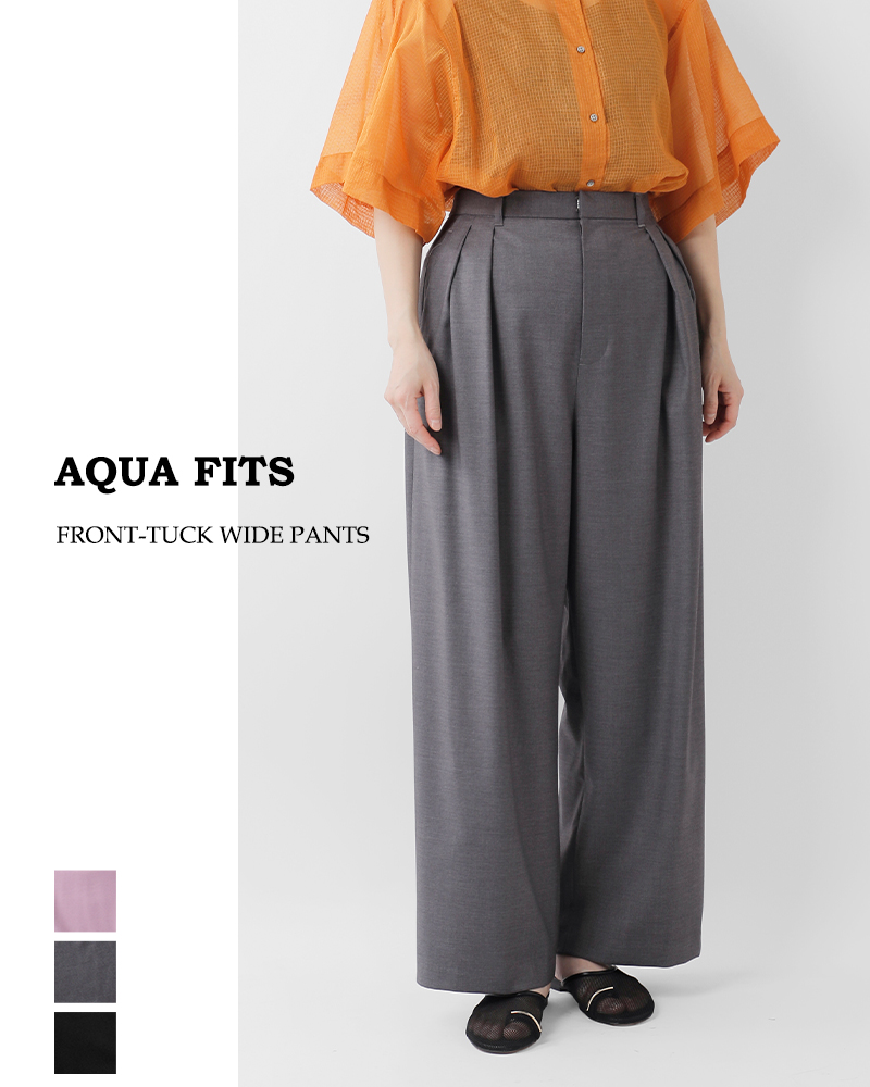 AQUA FITS(アクアフィッツ)フロントタックワイドパンツksamp0357-01