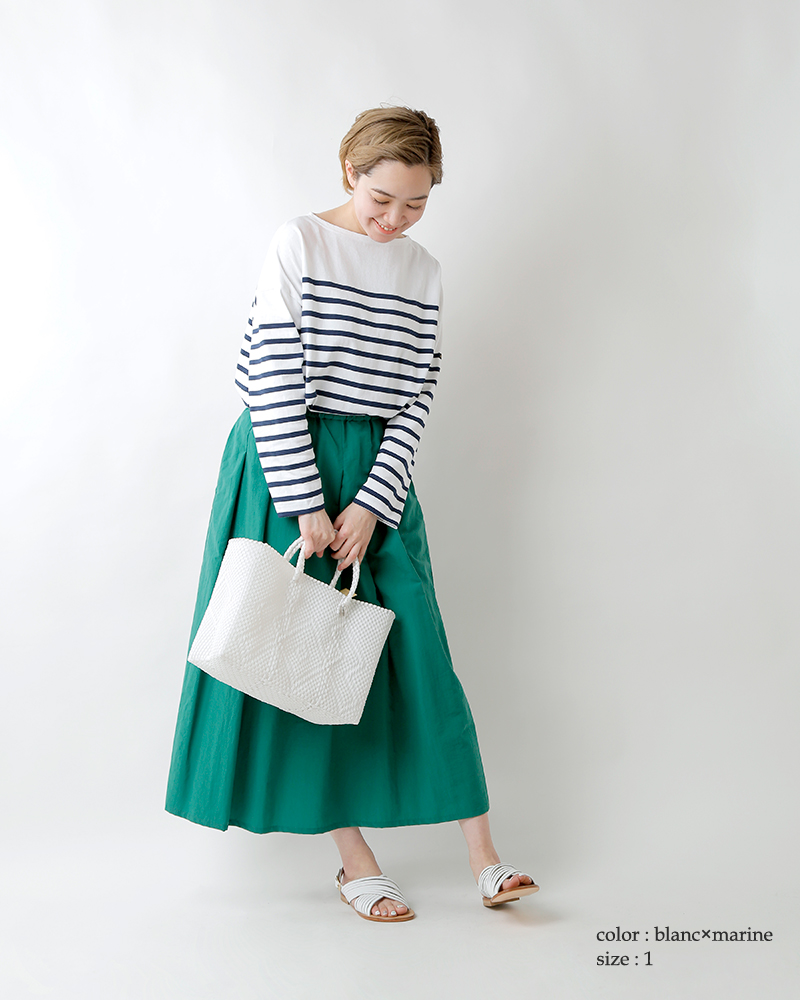 Le minor(ルミノア)薄手コットンボーダー9分袖ボートネックプルオーバー lef995025