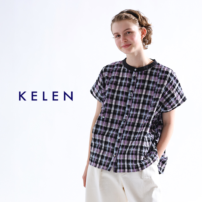 kelen(ケレン)シアサッカーチェック2wayシルエットブラウス“NORMACHECK”lkl25sbl2230