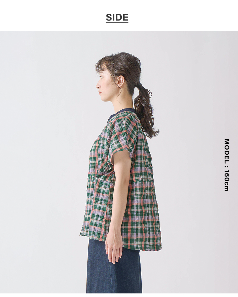 kelen(ケレン)シアサッカーチェック2wayシルエットブラウス“NORMACHECK”lkl25sbl2230