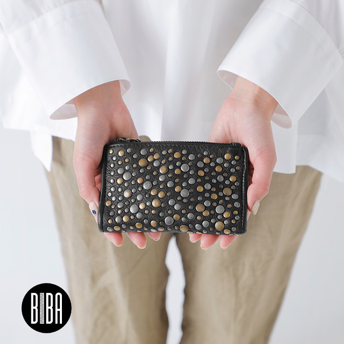 BIBA(ビバ)カウハイドレザーメタリックスタッズウォレットS“LOVINGTONSTARS”los4l