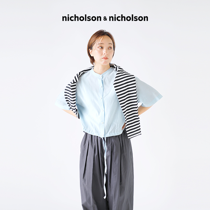 nicholson&nicholson(ニコルソンアンドニコルソン)コットンシルクショートスリーブノーカラーブラウス“LUNA-SILK”luna-silk