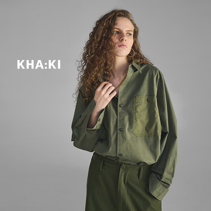 kha:ki(カーキ)コットンワッシャーツイルワイドファティーグシャツ“WIDEFATIGUESHIRTS”mil25hbl3141