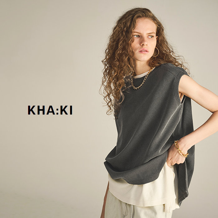 kha:ki(カーキ)コットンハニカムサーマルスリーブレスプルオーバー“HONEYCOMBSLEEVELESSTOP”mil25hcs3427