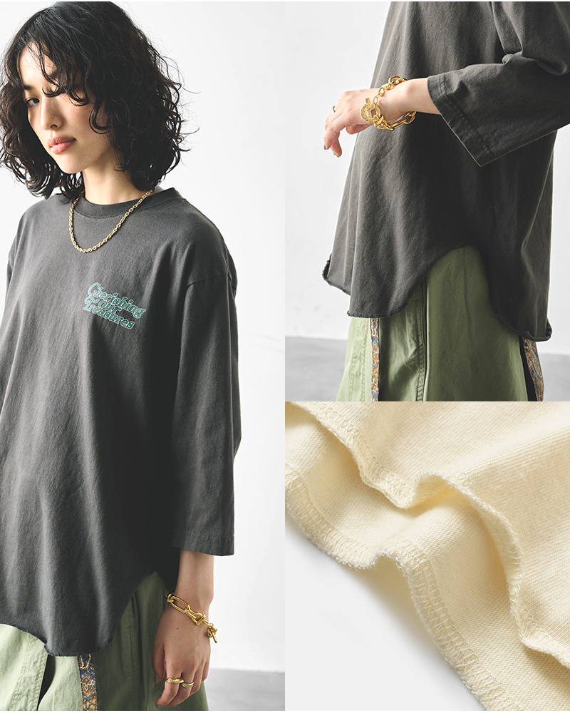kha:ki(カーキ)コットン天竺7分袖プリントTシャツ“7THTEEC.O.T”mil25hcs3437