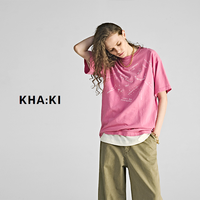 kha:ki(カーキ)ピグメントダイコットン天竺ステンシル風プリントTシャツ“PIGMENTTEESTENCIL”mil25hcs3438