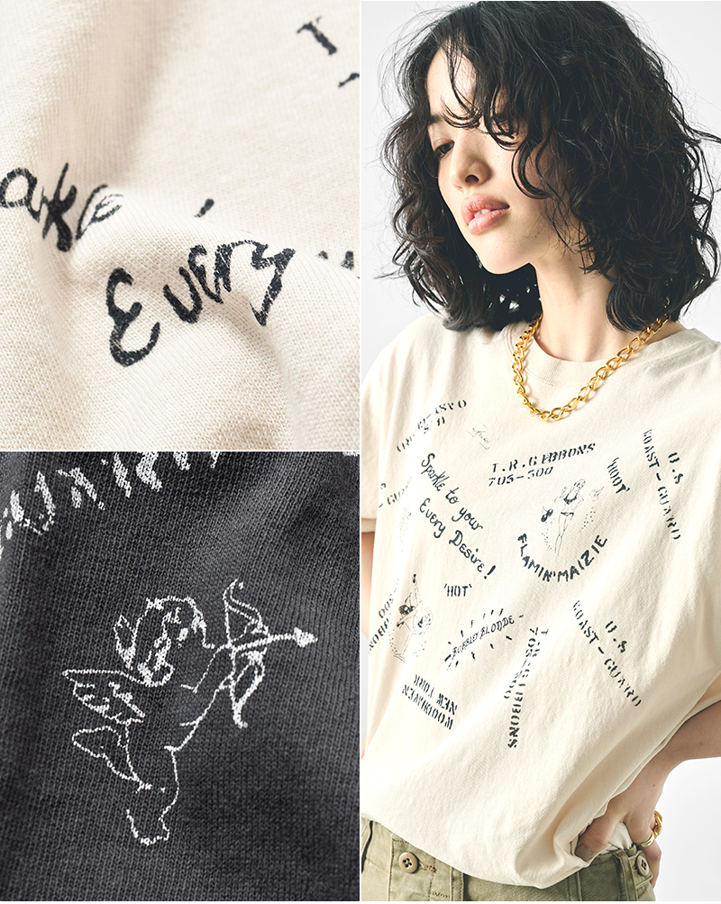 kha:ki(カーキ)ピグメントダイコットン天竺ステンシル風プリントTシャツ“PIGMENTTEESTENCIL”mil25hcs3438