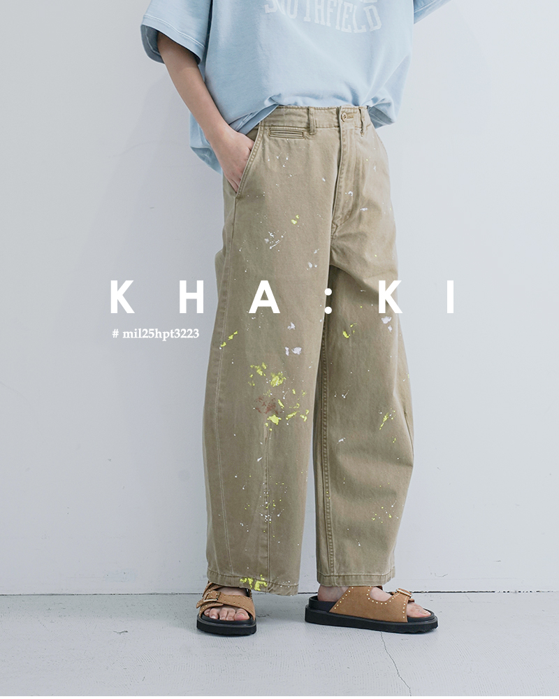 kha:ki(カーキ)コットンウォッシュドチノ刺繍/ペイントワイドトラウザーパンツ“TYPE-43WIDETROUSERS”mil25hpt3223