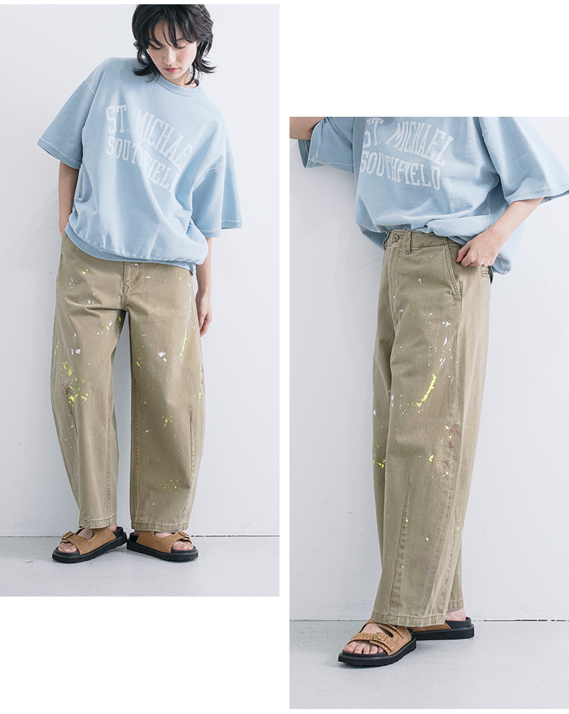 kha:ki(カーキ)コットンウォッシュドチノ刺繍/ペイントワイドトラウザーパンツ“TYPE-43WIDETROUSERS”mil25hpt3223