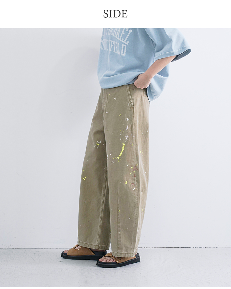 kha:ki(カーキ)コットンウォッシュドチノ刺繍/ペイントワイドトラウザーパンツ“TYPE-43WIDETROUSERS”mil25hpt3223