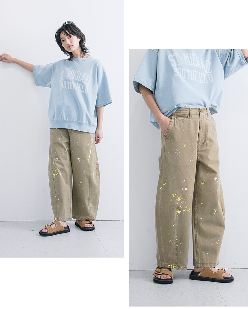 kha:ki(カーキ)コットンウォッシュドチノ刺繍/ペイントワイドトラウザーパンツ“TYPE-43WIDETROUSERS”mil25hpt3223