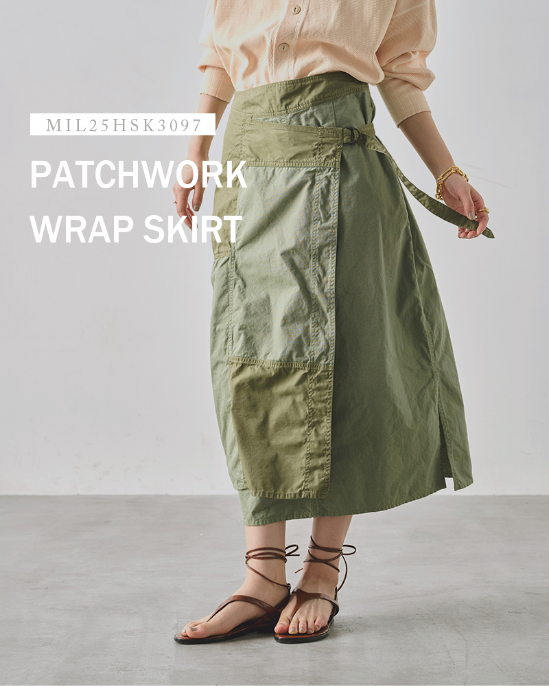 kha:ki(カーキ)オーガニックコットンリップストップパッチワークラップスカート“PATCHWORKWRAPSKIRT”mil25hsk3097