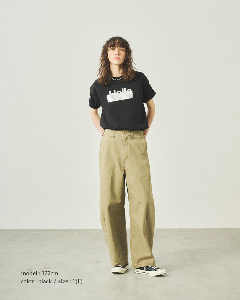 kha:ki(カーキ)5.6ozコットン天竺プリントボックスTシャツ“BOXTEEHella”mil25scs3449