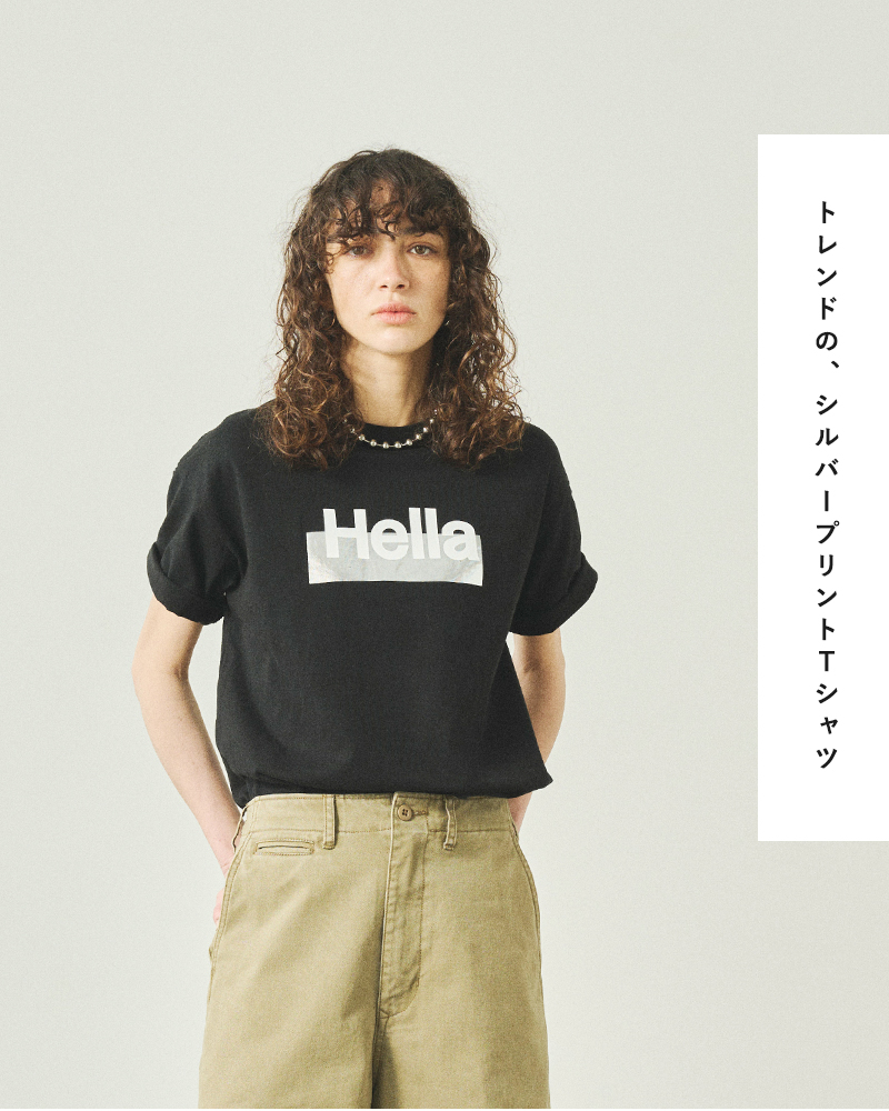kha:ki(カーキ)5.6ozコットン天竺プリントボックスTシャツ“BOXTEEHella”mil25scs3449