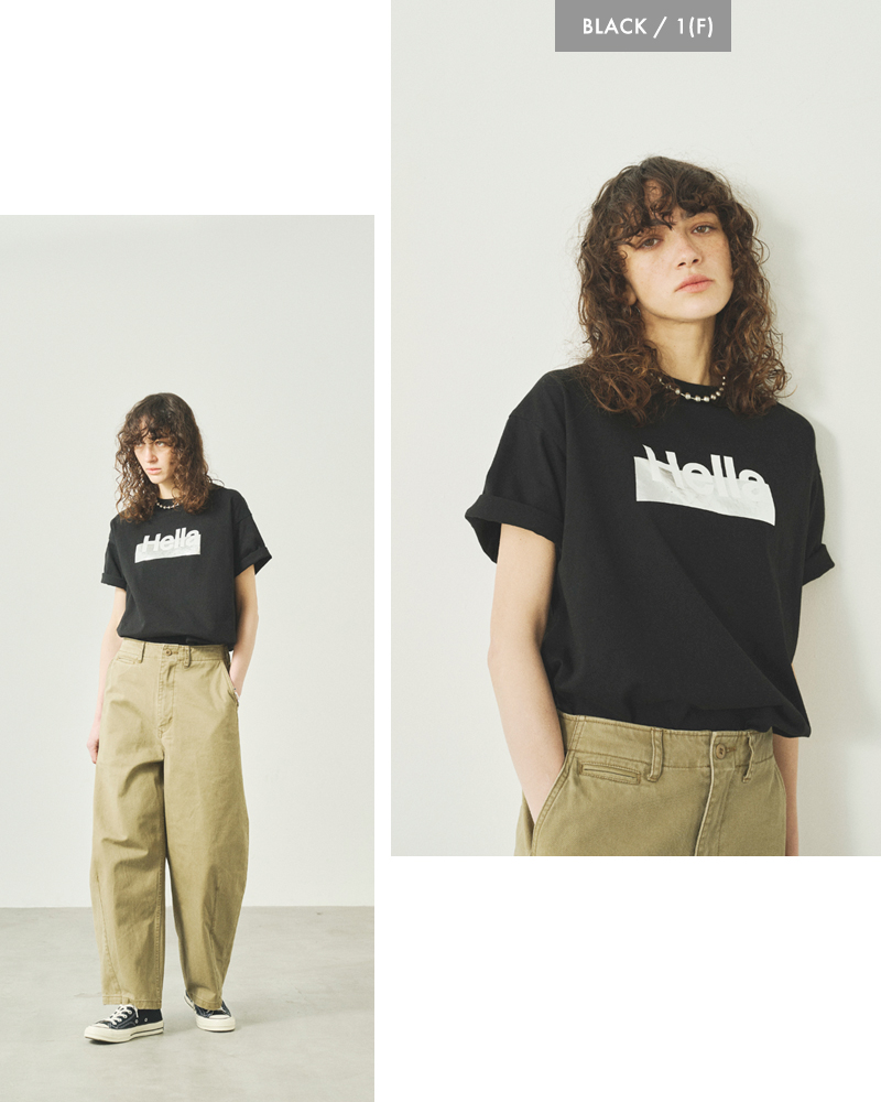 kha:ki(カーキ)5.6ozコットン天竺プリントボックスTシャツ“BOXTEEHella”mil25scs3449