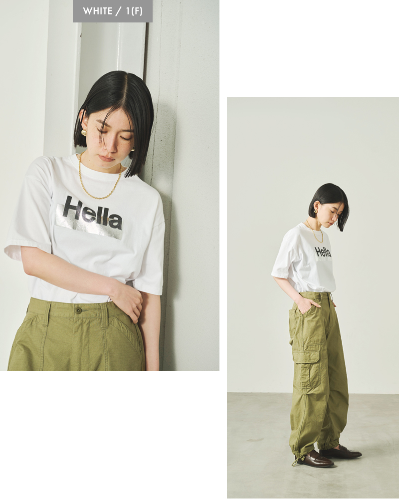 kha:ki(カーキ)5.6ozコットン天竺プリントボックスTシャツ“BOXTEEHella”mil25scs3449