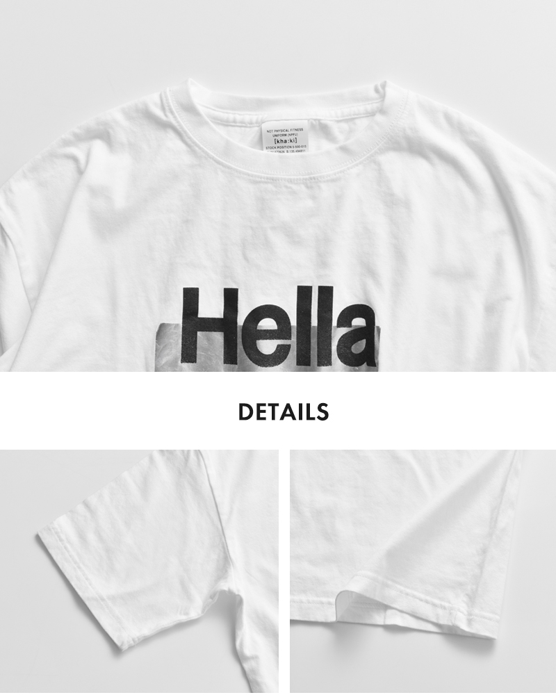 kha:ki(カーキ)5.6ozコットン天竺プリントボックスTシャツ“BOXTEEHella”mil25scs3449