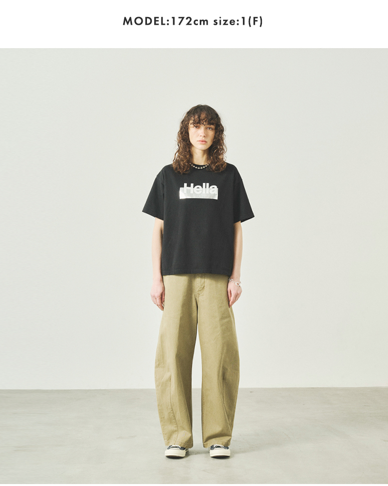 kha:ki(カーキ)5.6ozコットン天竺プリントボックスTシャツ“BOXTEEHella”mil25scs3449