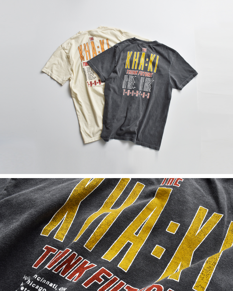 kha:ki(カーキ)コットン天竺ピグメント加工グラフィックプリントTシャツ“TOURTEE83”mil25scs3454