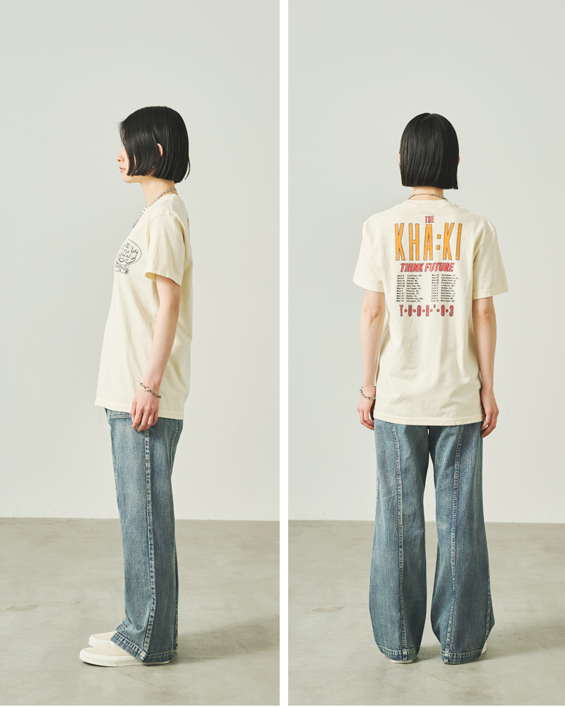 kha:ki(カーキ)コットン天竺ピグメント加工グラフィックプリントTシャツ“TOURTEE83”mil25scs3454