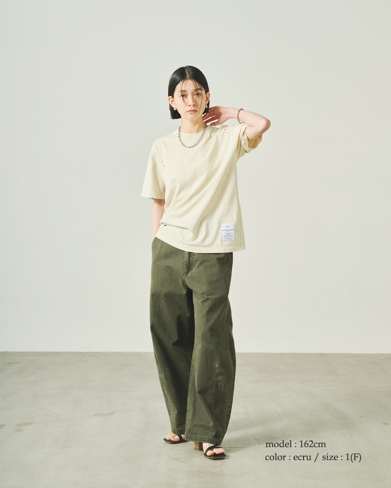 kha:ki(カーキ)コットン天竺ピグメントダイダメージ＆ペイントTシャツ“DAMAGE＆PAINTTEE”mil25scs3456