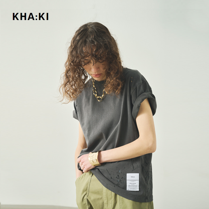 kha:ki(カーキ)コットン天竺ピグメントダイダメージ＆ペイントTシャツ“DAMAGE＆PAINTTEE”mil25scs3456