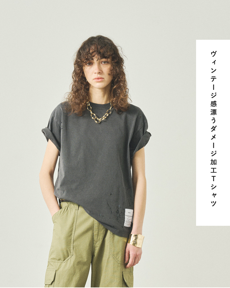 kha:ki(カーキ)コットン天竺ピグメントダイダメージ＆ペイントTシャツ“DAMAGE＆PAINTTEE”mil25scs3456